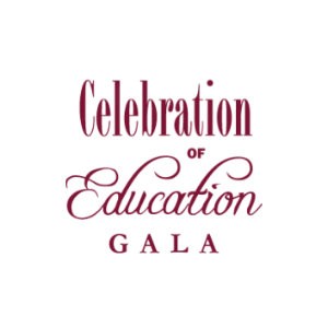 Celebration of Education gala in maroon text.